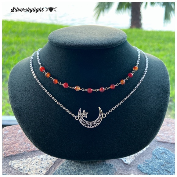 Silverskylight | Jewelry | Double Layer Necklace Moon Star Carnelian ...